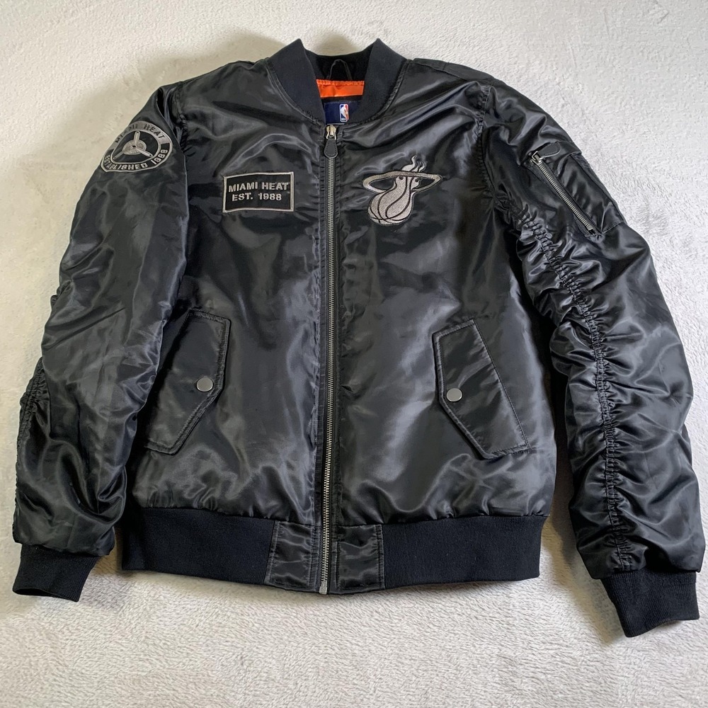 Miami Heat Jacket Mens Medium Black NBA Basketball G-III Bomber Full Zip Aviator